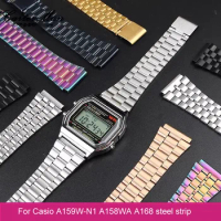 Vintage small square metal watch band suitable for Casio A159W-N1 A158WA A168 stainless steel watch chain 18mm