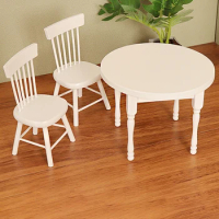 1Set Doll House Mini Simple White Table Chair Model Doll House Home Scene Decoration