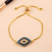 Charms Evil Eye Tag Rainbow CZ Color Zirconium Gold Adjustable Unisex Link Braclet Daily Jewelry For Wedding Birthday Gift