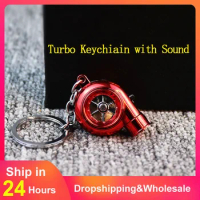 LED Light Keychain Car Metal Keyring Sound Turbo Key Sleeve Bearing Spinning Model Turbine Turbo Ring Key Turbo Shaped