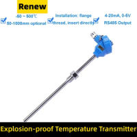 Movable Thread Pt100 4-20ma Explosion Proof Fuel Temperature Sensor Transmitter Pt100 -200~+600℃ Dc24v,dc12v Ip65