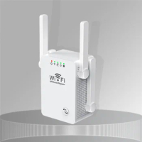 300M Wireless Repeater 2.4G WiFi Router Signal Booster Extender 4 Antenna Router Signal Amplifier for Home(US Plug)