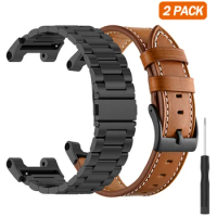 2Pack Metal Strap+Leather for Amazfit T Rex 2/T REX Pro Watch Band Bracelet For Amazfit T-Rex 2/T-Rex Pro Stainless Steel Belt
