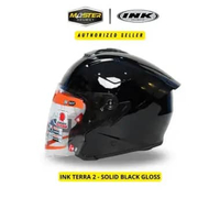 HELM INK TERRA 2 SOLID BLACK GLOSY (ORIGINAL) DOUBLE VISOR HALF FACE M
