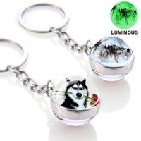 Glow In The Dark Siberian Husky Key Ring Animal Key Chain Double Side Glass Ball Luminous Keychain Dog Keyring Animals Jewelry