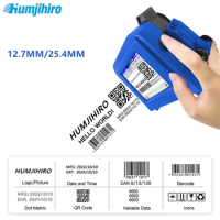 HUMJIHIRO 12.7/25.4mm Label Portable Thermal Printer QR Bar Batch Code Date Number Logo Expiry Date Handheld Inkjet Printer