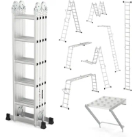LUISLADDERS 18.5FT Folding Ladder Multi-Purpose Aluminium Extension 7 in 1 Step Heavy Duty Combination EN 131 Standard