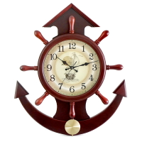 大號創意壁掛鐘客廳歐式木鐘表船舵靜音時鐘現代掛表地中海石英鐘