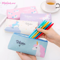 4 Color Large Capacity Pencil Case PU Leather Pencil Case Cute Unicorn Pencil Case Student Supplies Pencil Bag School Stationery