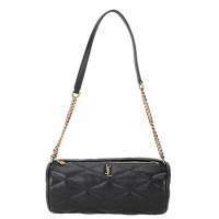 YSL Saint Laurent Sade 菱格絎縫柔軟小羊皮肩背迷你圓筒包(黑色)