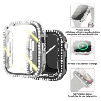 Crystal Diamond Bumper Protect Case for Apple Watch 7/6/SE/5/4/3/2/1 Cover Tempered Glass For iWatch 38 MM 41MM 45MM 40MM 44MM