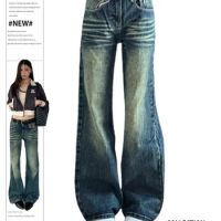 Women's Blue Cargo Jeans Vintage Y2k 90s Aesthetic Baggy Denim Trousers  2000s Harajuku Wide Leg Cowboy Pants Trashy Clothes 2023 - AliExpress