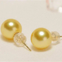 AAA10-11mm perfect round south sea gold pearl earrings 18k
