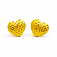 916 Gold Hollow Heart Charm Earrings | Subang Emas 916 Jantung | Gold Stud Earrings (1.32g)