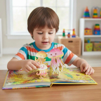 Buku pop-up haiwan, buku angkat lipatan 3D, buku gambar bayi ajaib dengan cerita, O9C1