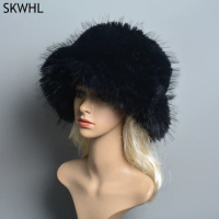 2024 New Fall Winter Women's False Raccoon Fur Cap Russian False Fur Hats Dome Fashion Thick Downy windshield Mongolian Fur Hat