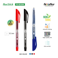 [FlexOffice] FlexStick 0.7mm - 4pcs/pack - Stick Ball-Pen - Smooth Ink Pen - Red Blue Black Ink - FO