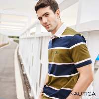 Nautica 男裝 時尚造型撞色條紋短袖POLO衫-藍綠