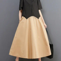 XITAO Vintage Dress Fashion Women Pullover Half Sleeve Goddess Fan Casual Style Loose 2024 Summer Elegant Dress WLD16133