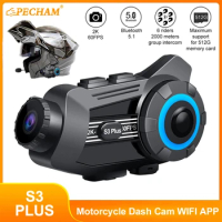 S3PLUS 5.1 Bluetooth Motorcycle Intercom Helmet Headset Wireless Waterproof 6 Riders 1440P 2K Video WiFi Motorcycle Dash Cam Dvr