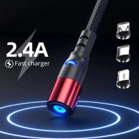 Magnetic USB Cable For iPhone 12 11 Xiaomi Samsung Type C Cable LED Fast Charging Micro USB Charge Cable Cord mobile phones Wire