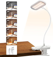 Clip on Desk Lamp Battery Powered Reading Light with Strong Clamp - 5 Colors 5 Brightness USB Rechar