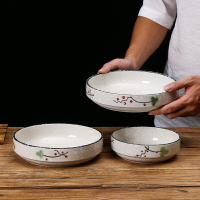 創意陶瓷深盤飯盅飯盤水果沙拉盤意面盤湯盤菜盤子家用釉下彩餐具1入