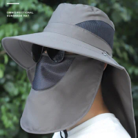 Fashion Summer Sun Hat Wide Brim UV Protection Outdoor Sports Fisherman Hat Removable Face Mask Beach Cap Bucket Hat