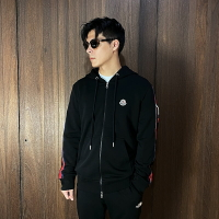 美國百分百【全新真品】MONCLER 連帽外套 棉質 男款 歐洲精品 長袖 logo 夾克 黑色 CU62