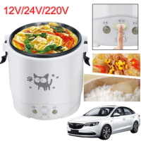 1L Portable Rice Cooker with 12 Hours Timer Delay Food Steamer 12V/24V/220V Multi-cooker for Car Home Rice Cooker Hot Pot