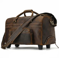 European and American men's leather travel bag Trolley case Cowhide travel bag Large capacity luggage Business travel handbag