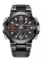 LIGE FOXBOX 計時儀中性數字/模擬石英手錶，黑色/黑色