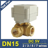 TF15-BH3-C DC5V 2/3/5/7 Wires Actuator With Horizontal 3 Way T/L Type Brass 1/2'' (DN15) Valve For Water Application