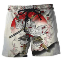 Japanese Samurai Beach Shorts Harajuku Fashion Short Pants For Men Hawaiian Trunks Warrior Trousers Knight Ghost Boardshorts