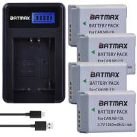 Batmax 4-Pack NB-13L NB 13L NB13L Battery + LCD USB Charger for Canon PowerShot G5 X G5X G7 X Mark II G7X G9 X G9X SX720 HS