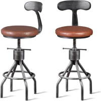 Industrial Vintage Bar Stool,Kitchen Counter Height Adjustable Pipe Stool,Cast Iron Stool,Swivel Bar Stool with Backrest