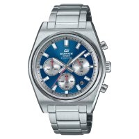 【CASIO 卡西歐】條型時標指針錶 藍面 40mm(EFB-730D-2AV)