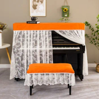 New Half Full Piano Cover with Stool Cover Style Romantic European Lace Dust-Proof Piano Covers Piano Furniture Protective Cover