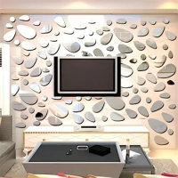 20pcs Geometric Irregular Pebbles Visual Art Pattern Mirror Wall Sticker Self-adhesive Detachable Color Acrylic Mirror Appliqué