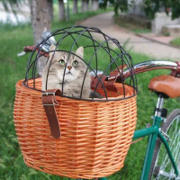 Cat Dog Bicycle Carrier Bike Storage Basket Handmade Pet Seat Front Handlebars Carrier Hanging Basket Detachable Baggage Bag