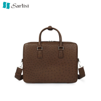 【Sarlisi】鴕鳥皮男士手提包真皮大容量包包商務簡約單肩斜背包休閒公事包