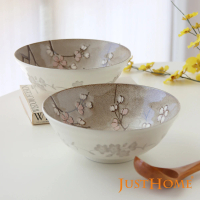 【Just Home】日本製粉櫻灰陶瓷8吋拉麵碗/泡麵碗(2件組)