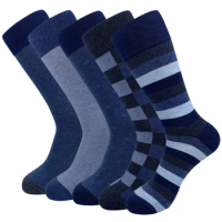 5 Pairs Mens Dress Socks stripe Plus Size，High Quality Combed Cotton Crew Socks，business Cool Breathable Casual Socks for men