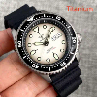 Tandorio 41mm Diver Titanium Case Watch Men Sapphire Glass NH36 Date Week Automatic 20ATM Waterproof Rubber Strap Green Luminous