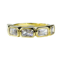 S925 Silver Ring Wish 3 * 5mm Rectangular Zircon Ring with Gold Plating