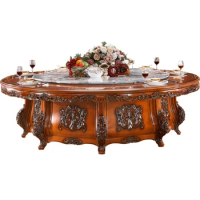 European marble dining table and chair combination electric dining table carved round table