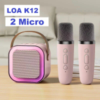 Loa bluetooth mini karaoke K12 kèm 2 micro hát, nhỏ gọn dễ mang đi loa  hát karaoke