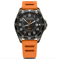【VICTORINOX 瑞士維氏】FieldForce Sport GMT兩地時間運動腕錶-黑橘 膠帶42mm(VISA-241897)