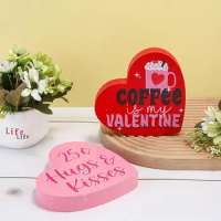 Valentines Day Table Sign Heart Shaped Wooden Sign Tabletop Centerpiece Valentines Day sign Table Top Distressed Wood Style