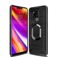 For LG G7 ThinQ Brushed Carbon Fiber Soft Silicone Phone Case For LG G7 ThinQ G710 G7+ G7 Plus LGG7 Magnetic Ring Stand Cover